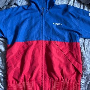 RED AND BLUE OBEY JACKET